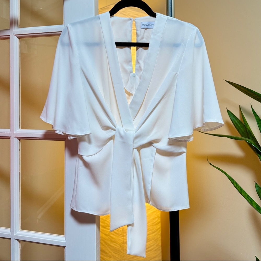 Bella and Blue Chic White Tie-Front Blouse